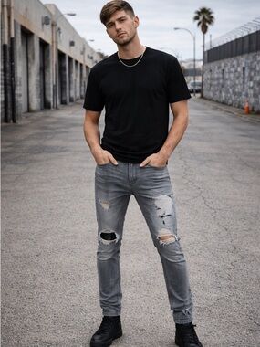 KDNK Distressed Gray Skinny Jeans Zip Ankle Men’s Size 30